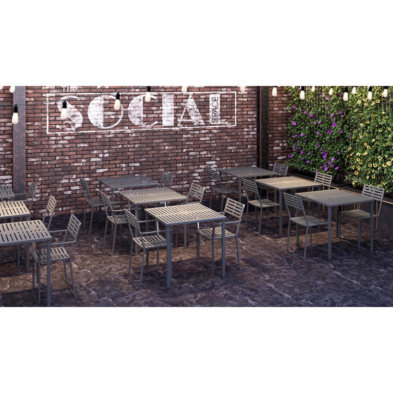 Daytona Metal Restaurant Outdoor Dining Table, Soft Gray