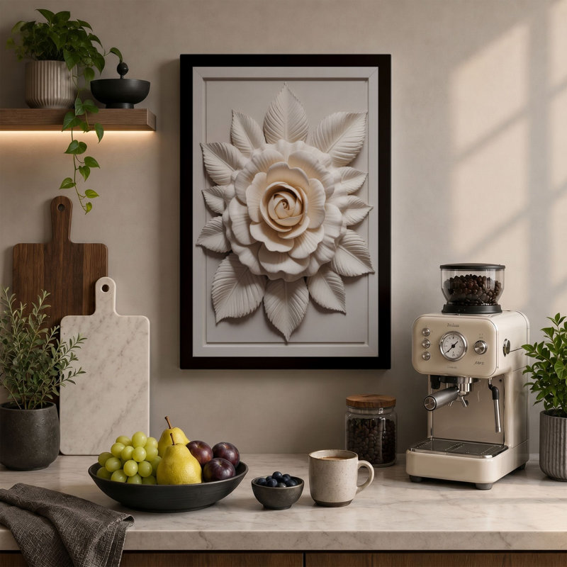 Sculptural Rose Botanical - Wrapped Canvas, 18x12 - 45.7 x 30.5 cm, White Border