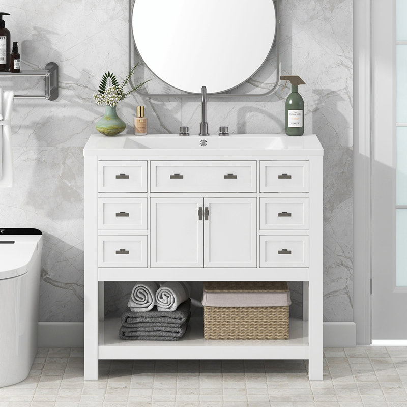 Meuble-lavabo 36 po avec lavabo supérieur, Blanc