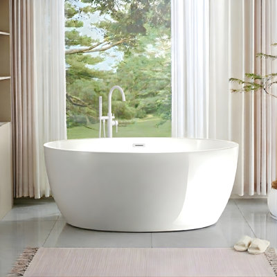 Vanity Art 59" X 32" White Acrylic Freestanding Bathtub