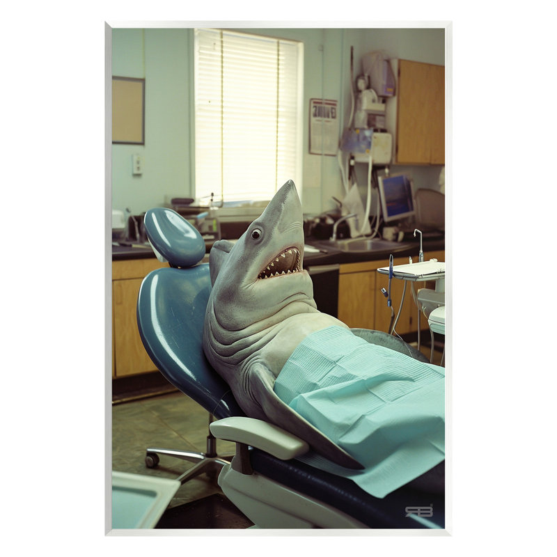 Shark at Dentist Wall Plaque Art by RB, 19" H x 13" W