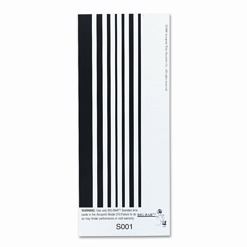 Time Card for Model Att310 Electronic Totalizing Time Recorder