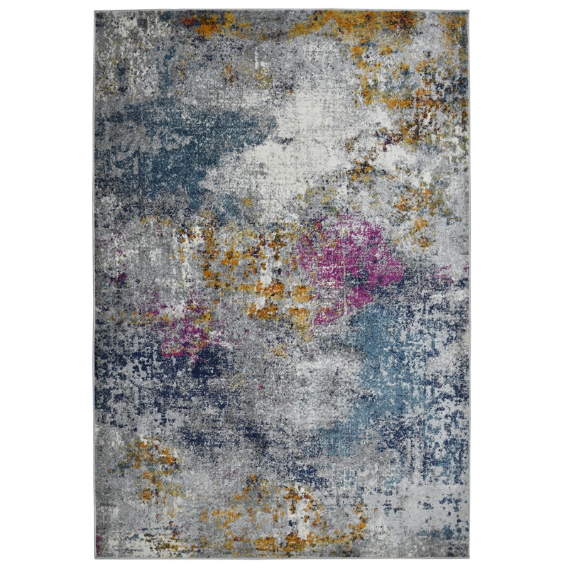 Blue and Pink Abstract Reversible Synthetic Area Rug