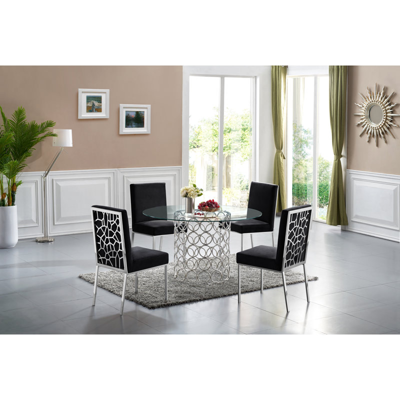 Sansa 20'' H Velvet Upholstered Side Chair, Black Velvet, Chrome