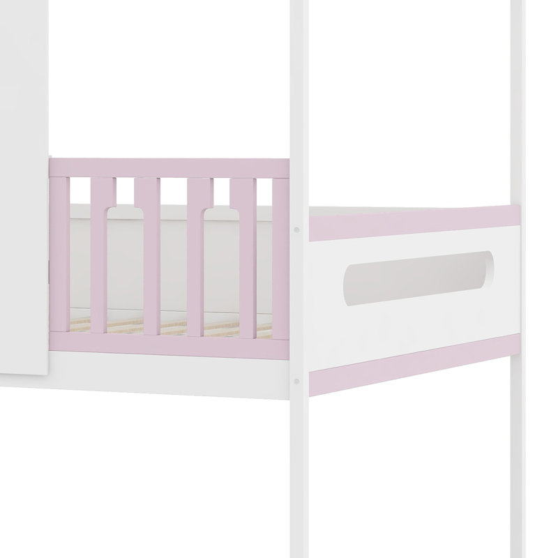 Lit mezzanine pour enfants avec glissade et aire de jeux inférieure polyvalente délimitée par des garde-corps, Full