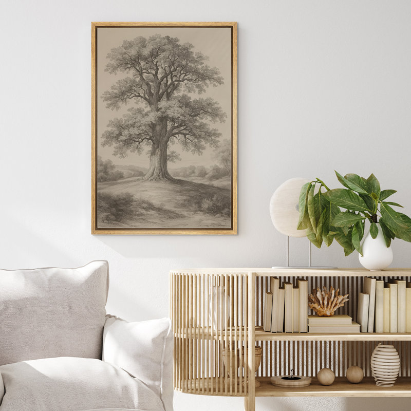 Chêne rétro sépia, paysage, impression sur toile encadrée, H 36 po x l 24 po x P 1,5 po, Cadre naturel