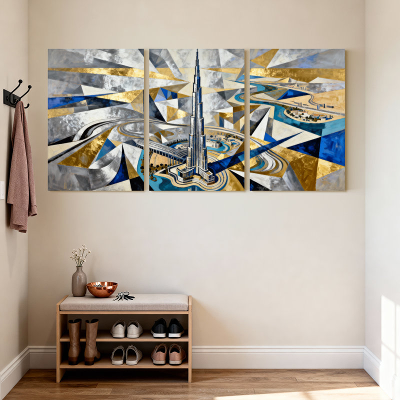 Ensemble de 3 reproductions d'art mural sur toile avec villes et pays, H 30 po x l 60 po