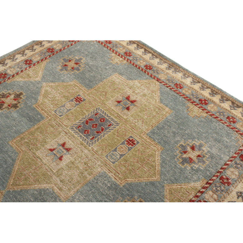 Distressed Homage Hand Knotted Wool Geometric Area Rug, Rectangle 10' x 14'