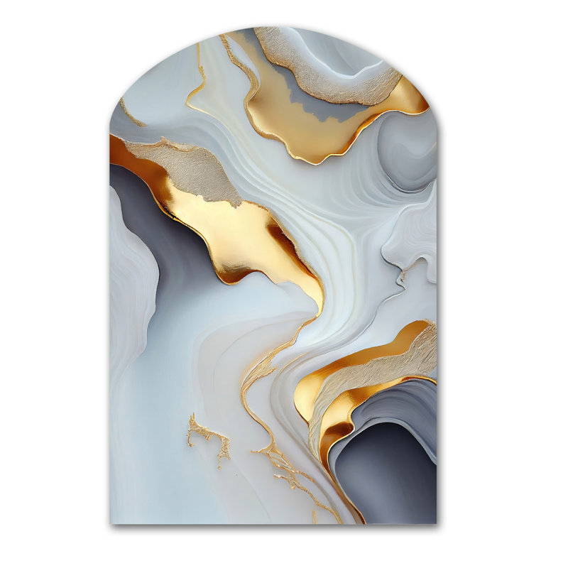 Marbre blanc et or abstrait IV - Art abstrait en marbre asymétrique, sculpture murale en arche, H 43 po x l 33 po x P 1 po