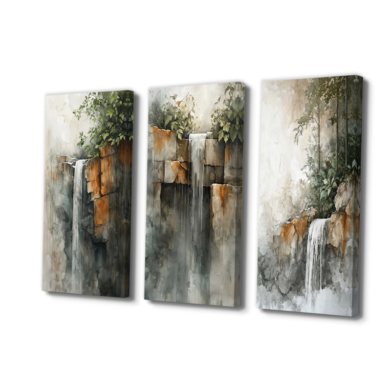 Cascade Oasis I - Collection d'art mural cascade, H 40 po x l 60 po, Toile tendue, Ne s’applique pas