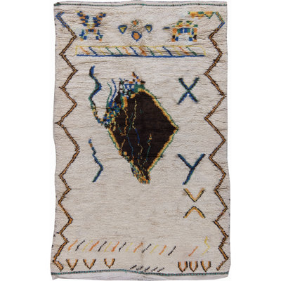 Tapis vintage en laine à motifs géométriques marocains rétro Mid-20th Century