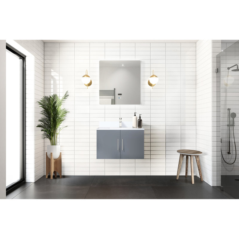 Meuble-lavabo gris foncé avec comptoir en marbre Miroir à DEL, compartiment de rangement spacieux, mécanisme de fermeture en douceur, abondant