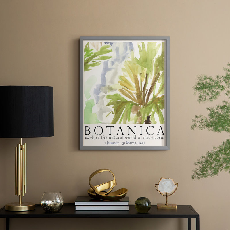 Affiche Botanica de l'exposition III, reproduction encadrée - bois massif, Gris, H 11 po x l 9 po