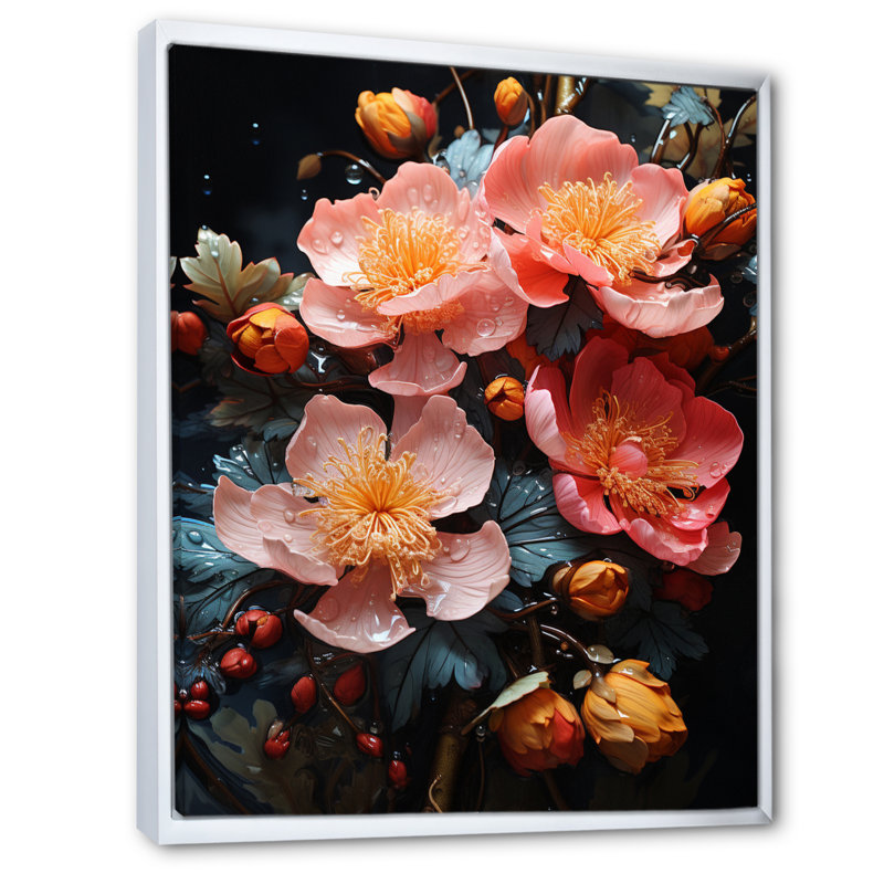 «Pink Blue Wilflowers Dream III», reproduction sur toile, H 44 po x l 34 po x P 1,5 po, Cadre flottant blanc