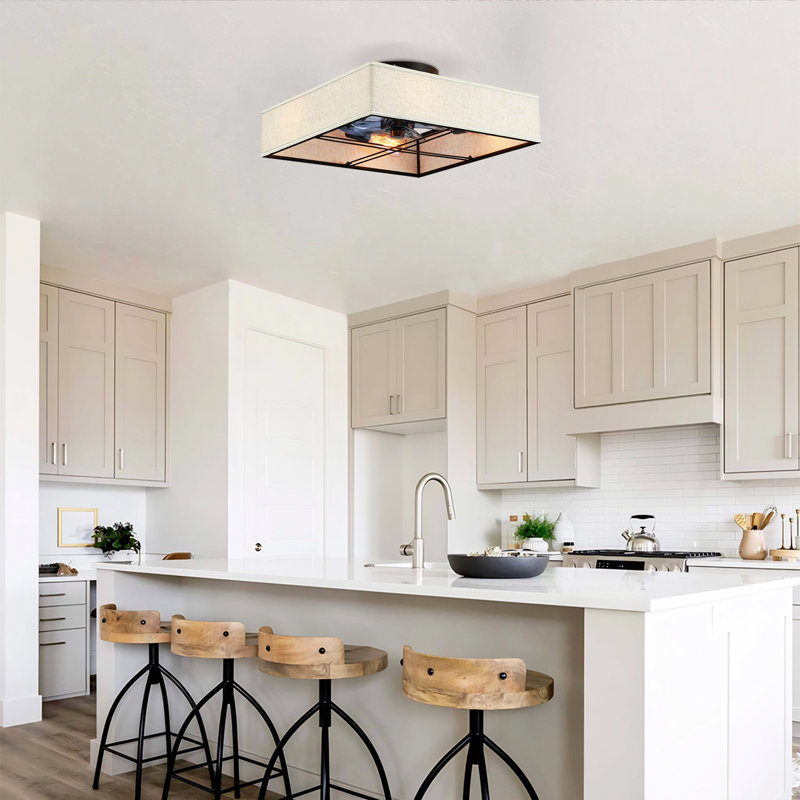 16.6” Cotton Fabric Caged Flush Mount Ceiling Fans  