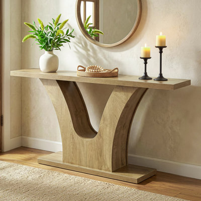 63" Wooden Console Table with Geometric Base