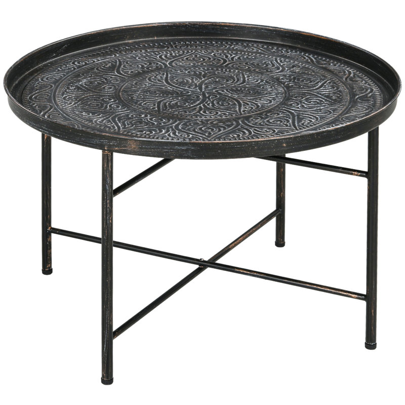 Table basse ronde de 24 po avec plateau martelé, table centrale rétro en métal, Étain