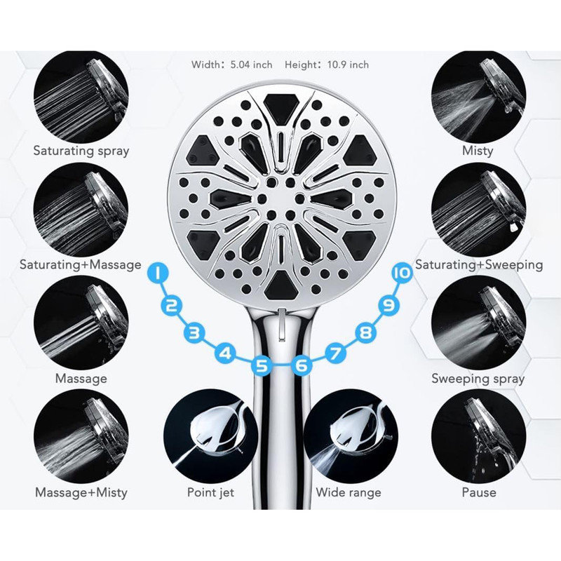 10'' Chrome Rainfall Shower Head with Handheld Combo and Adjustable Arm