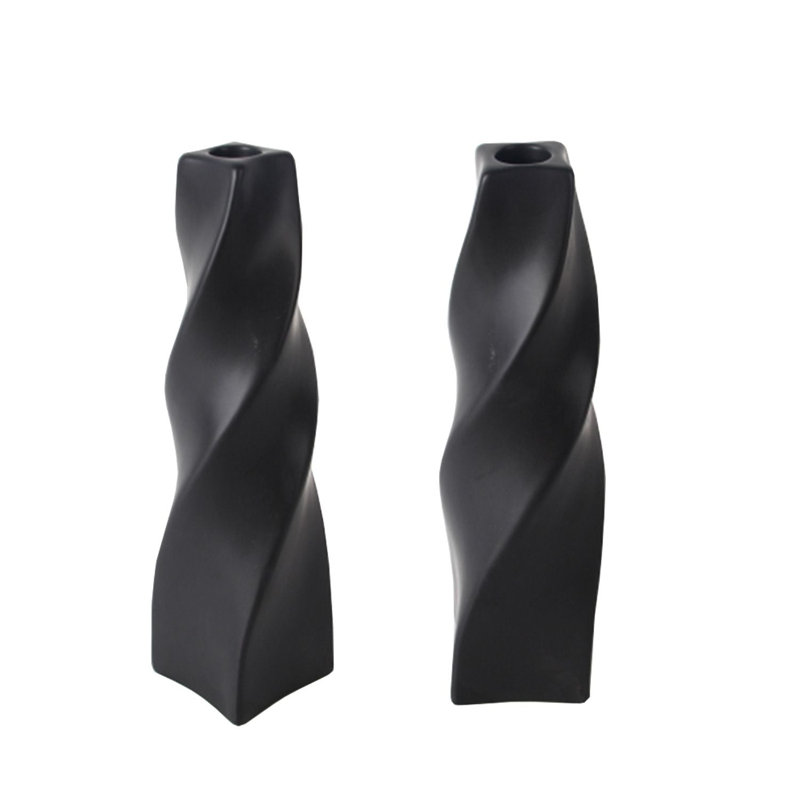  11" H Curvy Ceramic Taper Candle Holder, Black