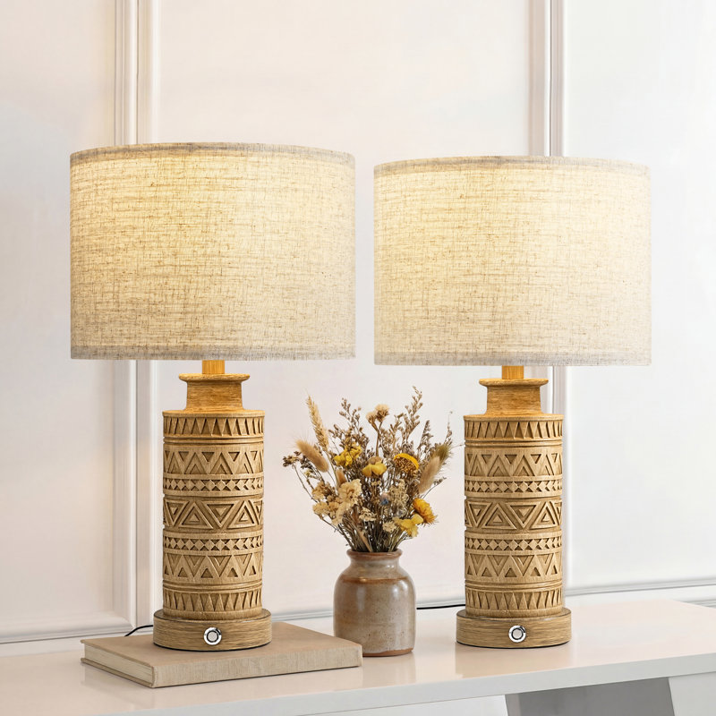 21.3" Dimmable Resin Table Lamp Set with USB Port and Bulbs Included (Set of 2)