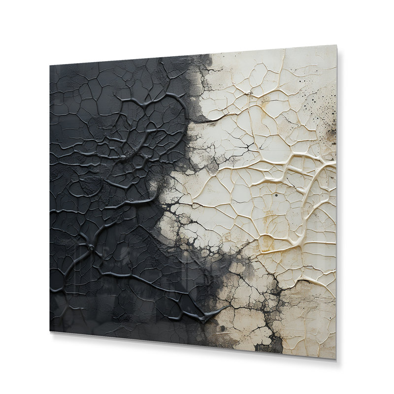 «White and Black Abstract Split», reproduction d'art murale abstraite en métal, H 30 po x l 30 po x P 1 po