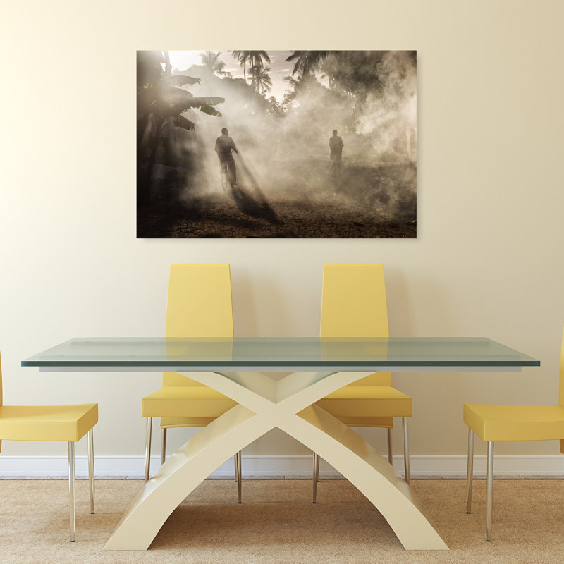 «Golden Morning Ride Serene Abstract Palm Tree Tropical Landscape», reproduction d'art murale, 32" H x 48" W