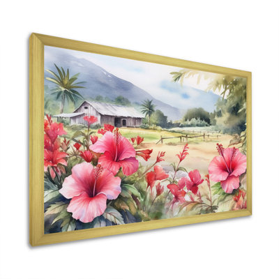 Hibiscus rose, vert, harmonie tropicale II sur toile