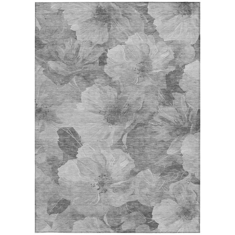 Tapis extérieur lavable floral gris et gris anthracite 3 pi x 5 pi