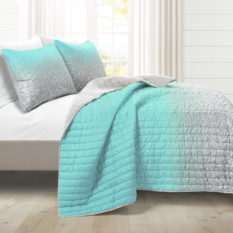 2 - Piece Quilt Set, Queen Quilt + 2 Standard Shams, Aqua