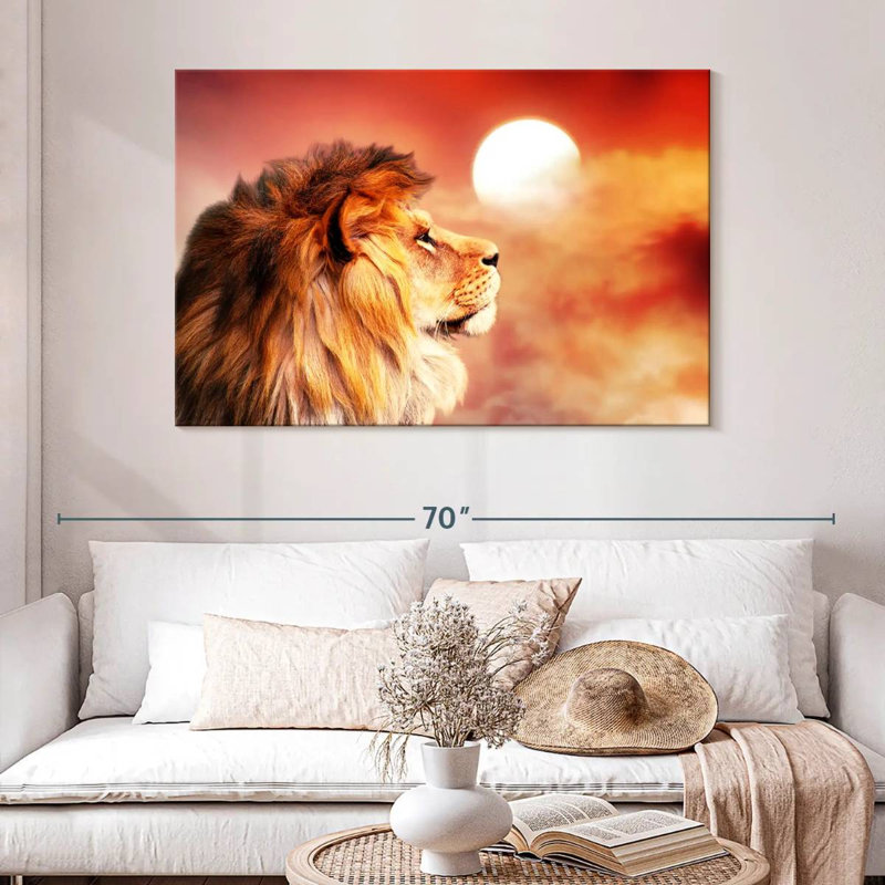 Lion Overlooking Sunset, 32" H x 48" W