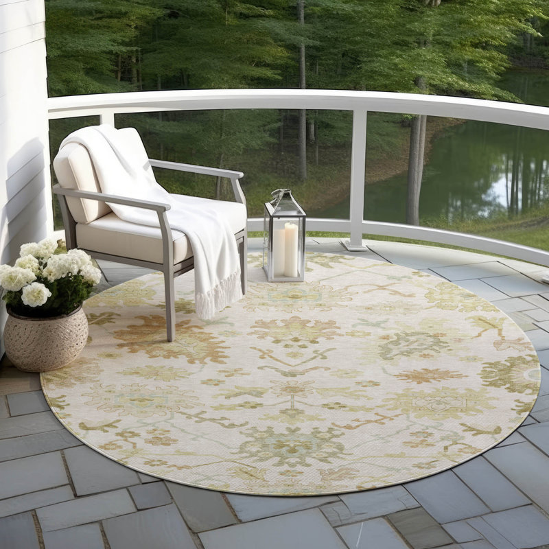 Machine Washable Indoor/Outdoor Cicel ACN1150 Ivory, Round 8'