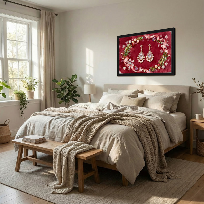 Boule de Noël avec flocons de neige, rubans, boucles d'oreilles, branches de pin, H 12 po x l 18 po