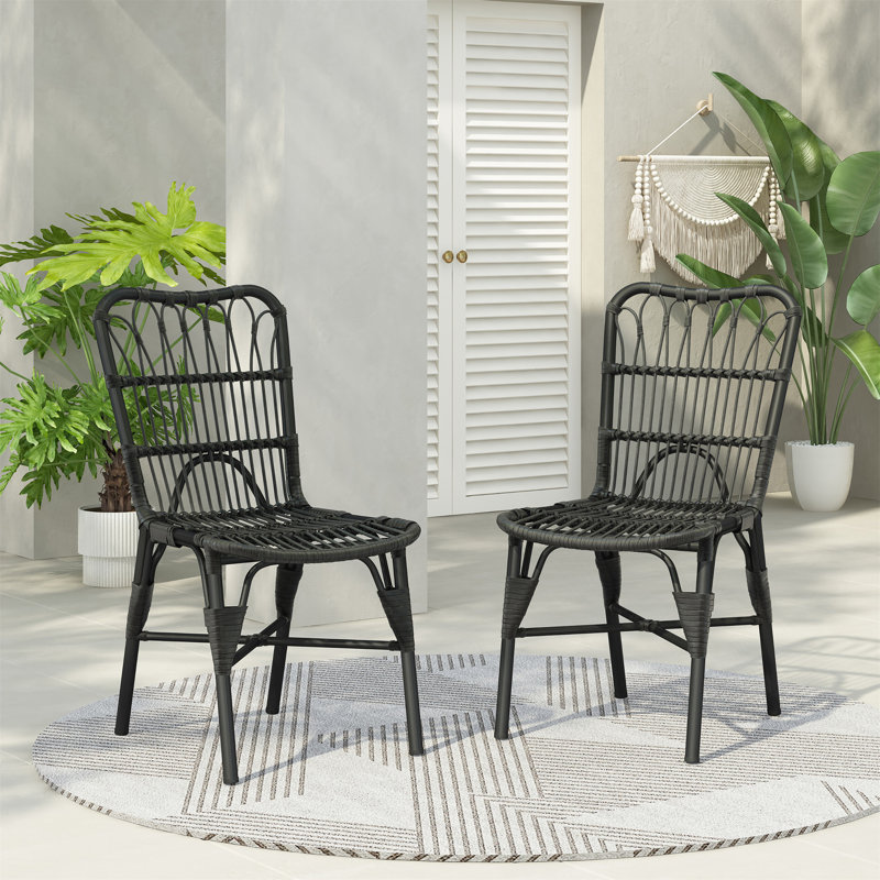 Set Of 2 Outdoor Rattan Chairs, Black Gray
