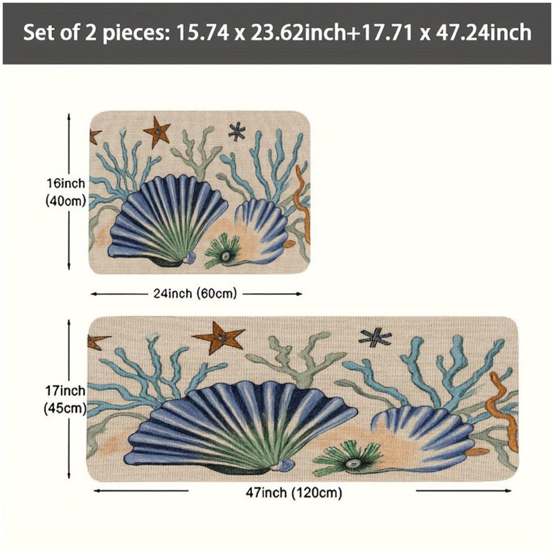Tapis de cuisine Coastal Seashell, tapis antidérapants pour la cuisine et la salle de bain, décoration nautique 2 pièces