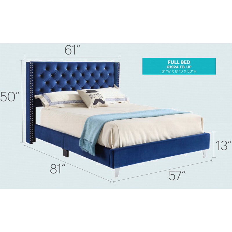 Transitional Full Upholstered Bed In Navy Blue
