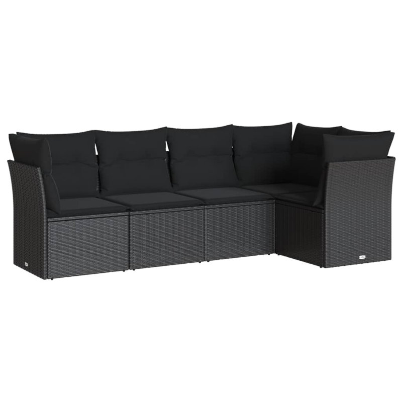  Ensemble de canapé de jardin en rotin PE noir, acier thermolaqué, 100% polyester, Noir, Noir