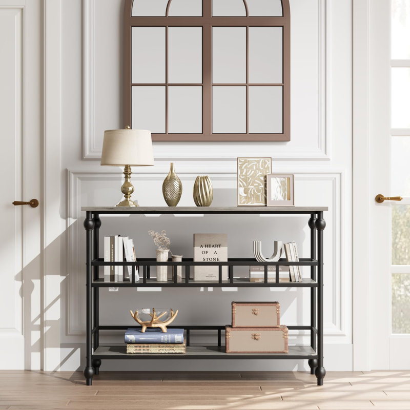 Console à 3 niveaux, table d'appoint étroite 43 "avec tablettes, canapé pour le salon, le couloir, la chambre à coucher, Gris