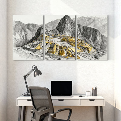 Ensemble de 3 impressions sur toile, paysage de montagne, Machu Picchu