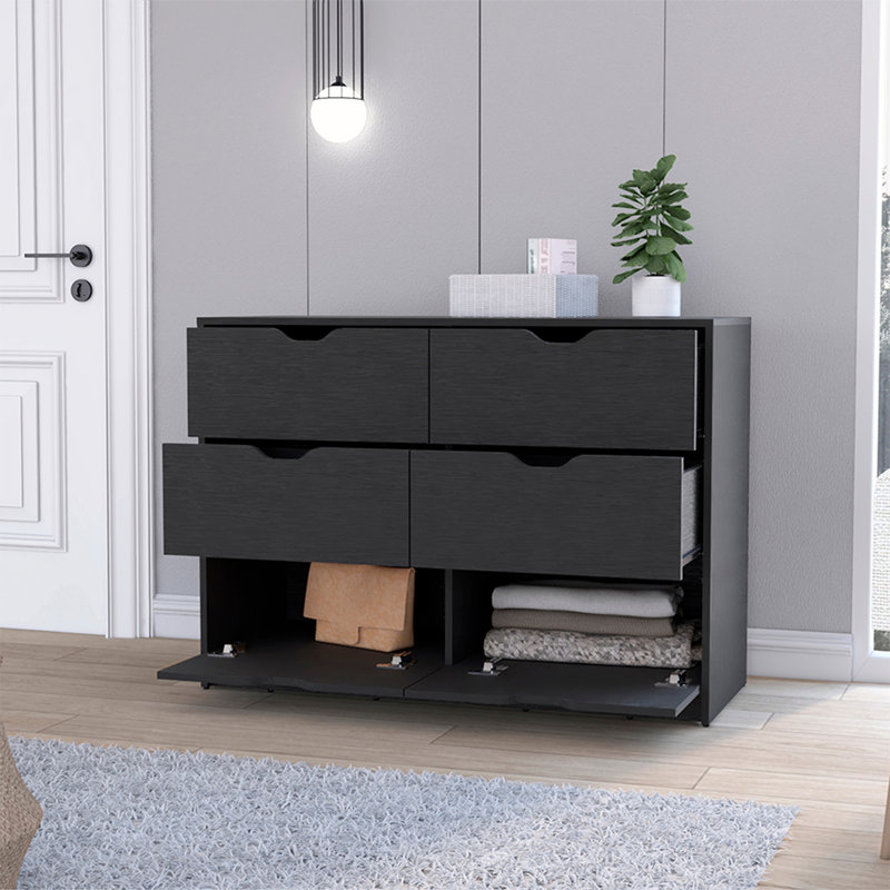 Dresser Curio, Four Drawers, Black Wengue Finish, Black
