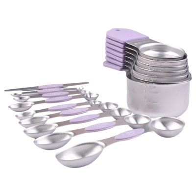 Ensemble de 16 cuillères à mesurer magnétiques en acier inoxydable, à double échelle gravées avec poignées en silicone et niveleur pour la préparation de la cuisine