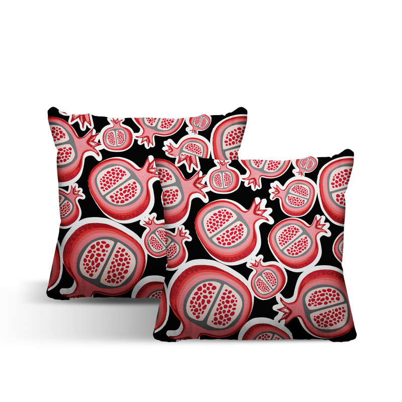 Oreiller carré intérieur / extérieur Pomme Pomegranate, L 15 po x H 15 po, Noir / rouge