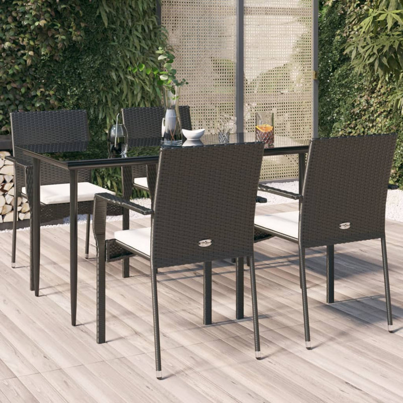Roarke Wicker Patio Dining Set with Rectangular Table , Cushions Included, Gray, Gray, 4