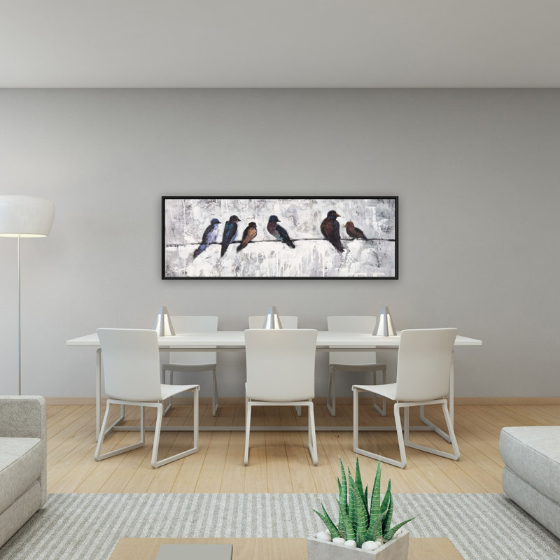 Toile bleue contemporaine - Décor d'oiseaux colorés sur des branches