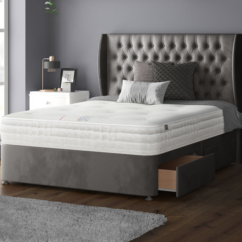 Mandalay Divan Bed Base, Grey, Kingsize, 2 Foot-End Drawers