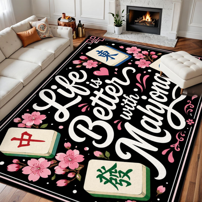 Tapis 10 x 14 pour la vie dans une pièce de Mahjong Mahjong Floral Mahjong Tiles, Rectangle 14' x 10'