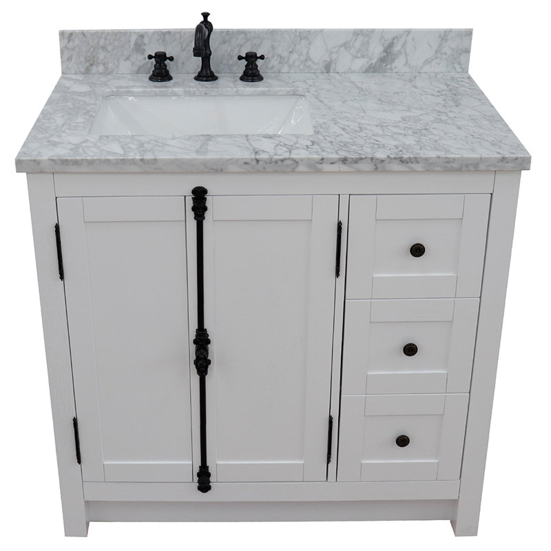 Ensemble de meuble-lavabo simple 37 po Truet, Marbre de Carrare blanc, Glacier cendré