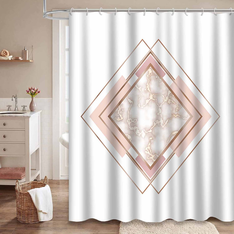 Rideau de douche rose à motif géométrique luxueux avec 12 crochets, L 72 po x l 84 po
