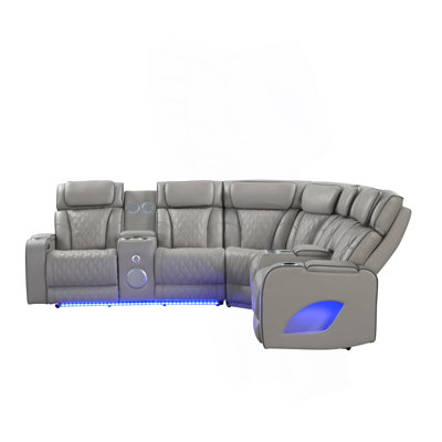 Fortuner Modern Style Power Recliner Sectional With Bluetooth Speaker And LED Made With Wood & Metal, Massage Function Included