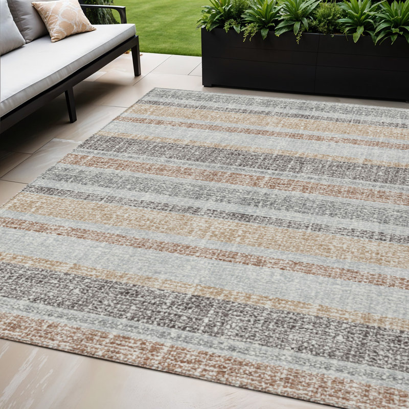 Tapis intérieur lavable rayé gris et argent 5 pi x 8 pi, Rectangle 5 pi x 8 pi