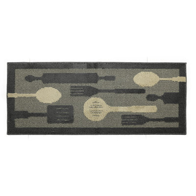 Marina Decoration Home Decor Luxury Non-Slip Rubber Backing Safety Water Absorbent Soft Durable Woven Runner Area Carpet Floor Area Mat Indoor Interior Jacquard Decorative Kitchen Rug, Grey Flying Utensils Oblong, 20 x 48 Inch